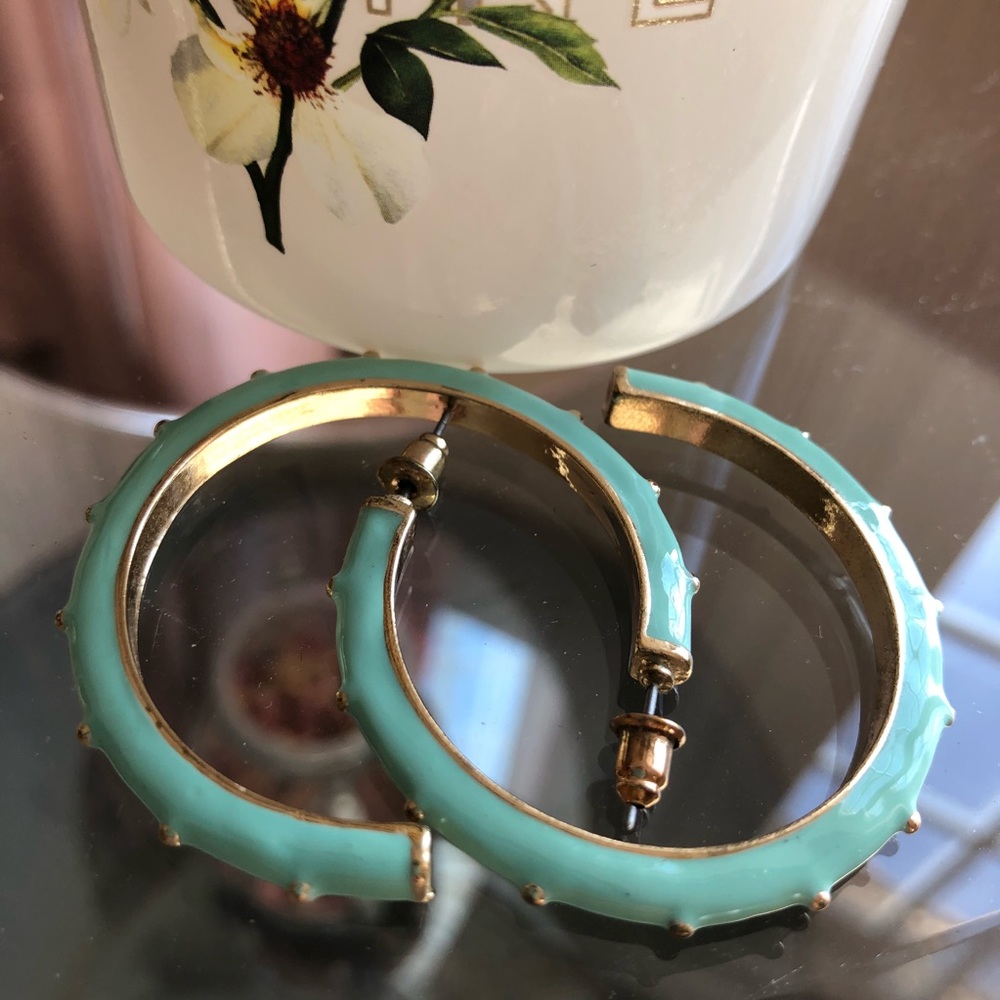 Pastel Turquoise & Gold Hoops